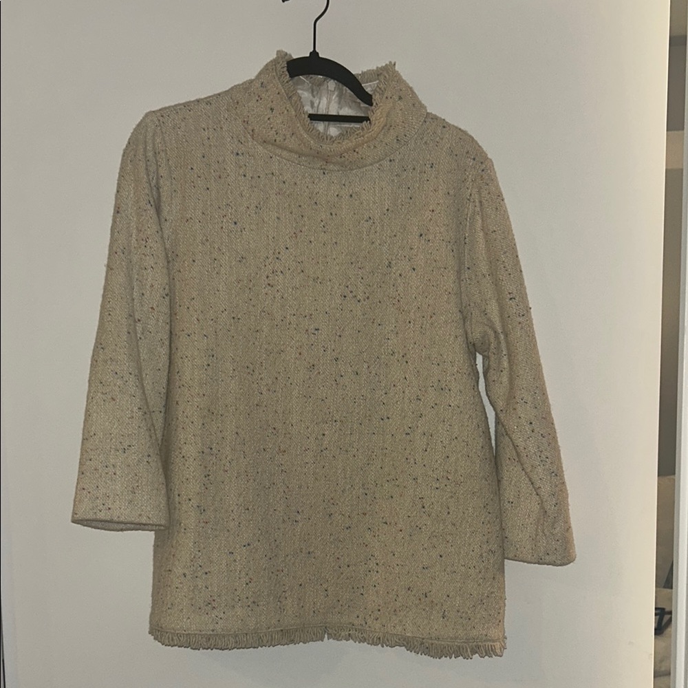 ANN MASHBURN Cream Mock Turtle Neck Wool Top